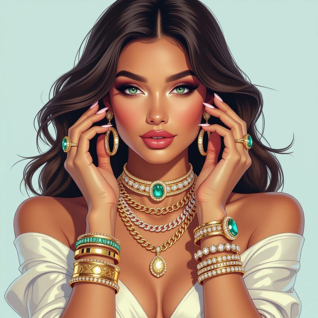 Woman Adorned in Jewelry: A Digital Art Portrait