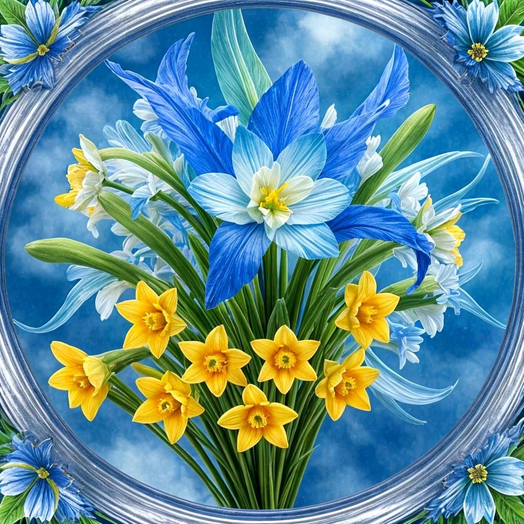 Majestic Blue Daffodils in Vibrant Fairytale Realism