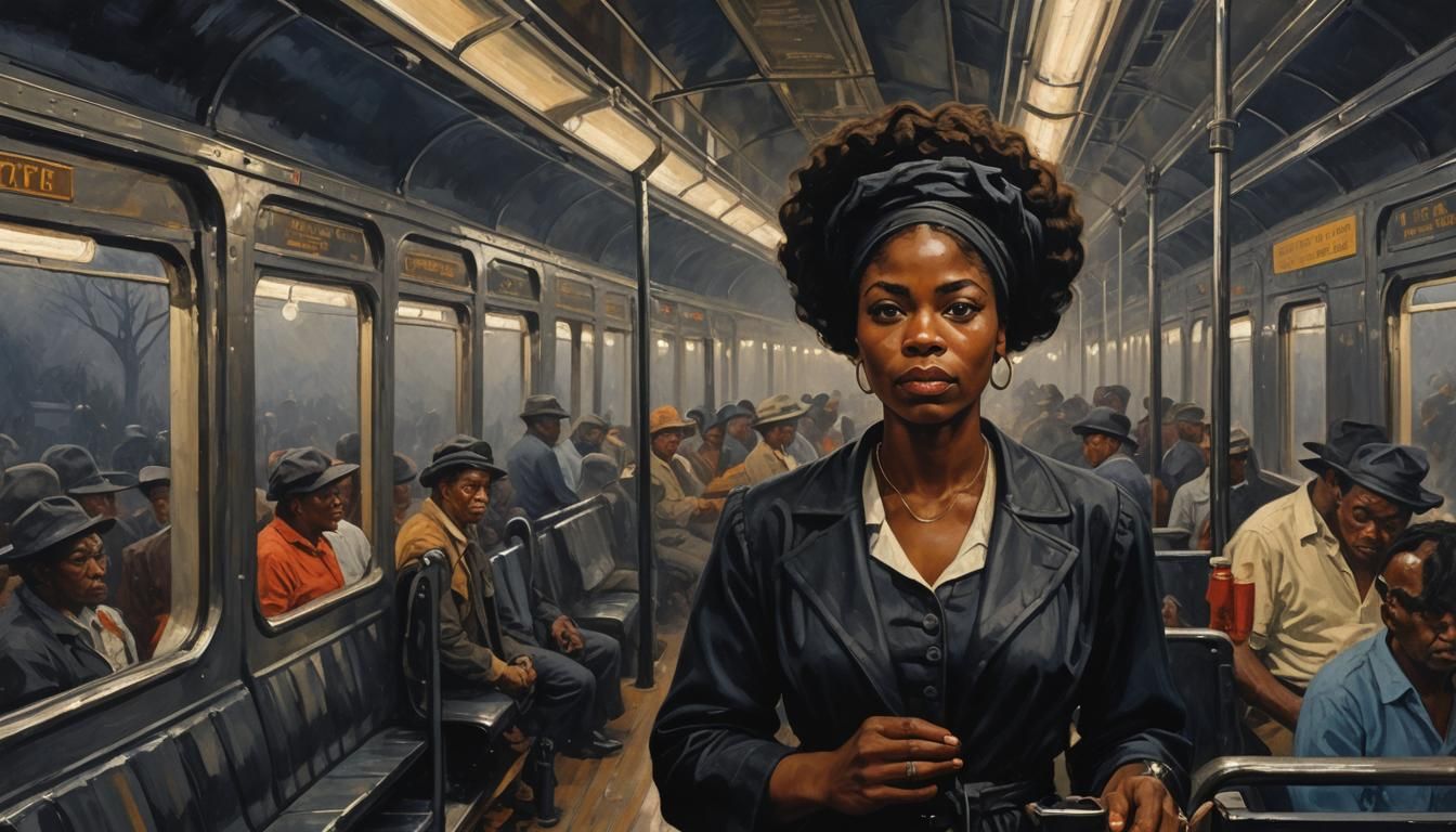 Black Woman on Midnight Train: Impasto Oil Painting