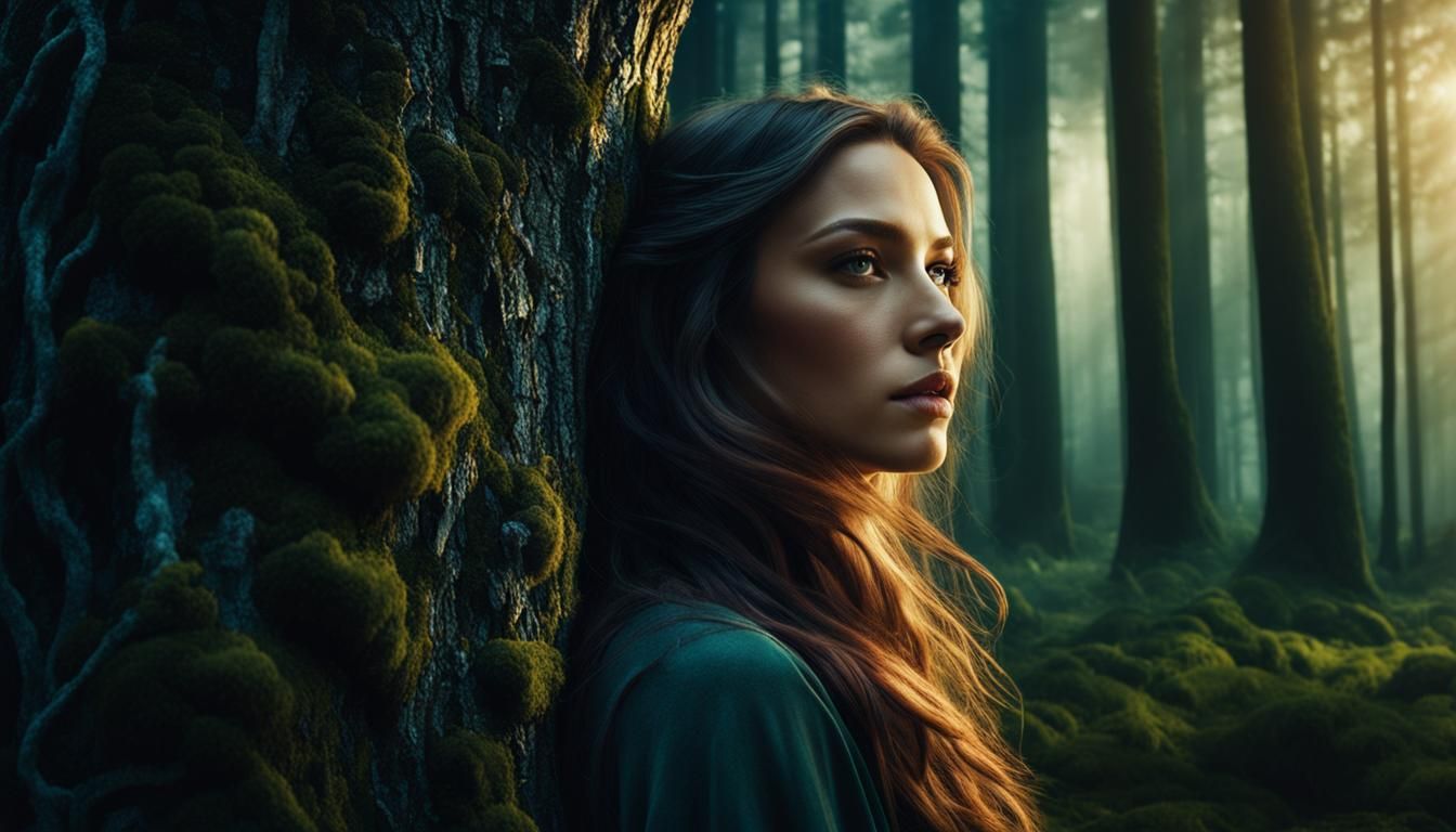 Woman with Long Hair in Forest: Detailed Matte Painting