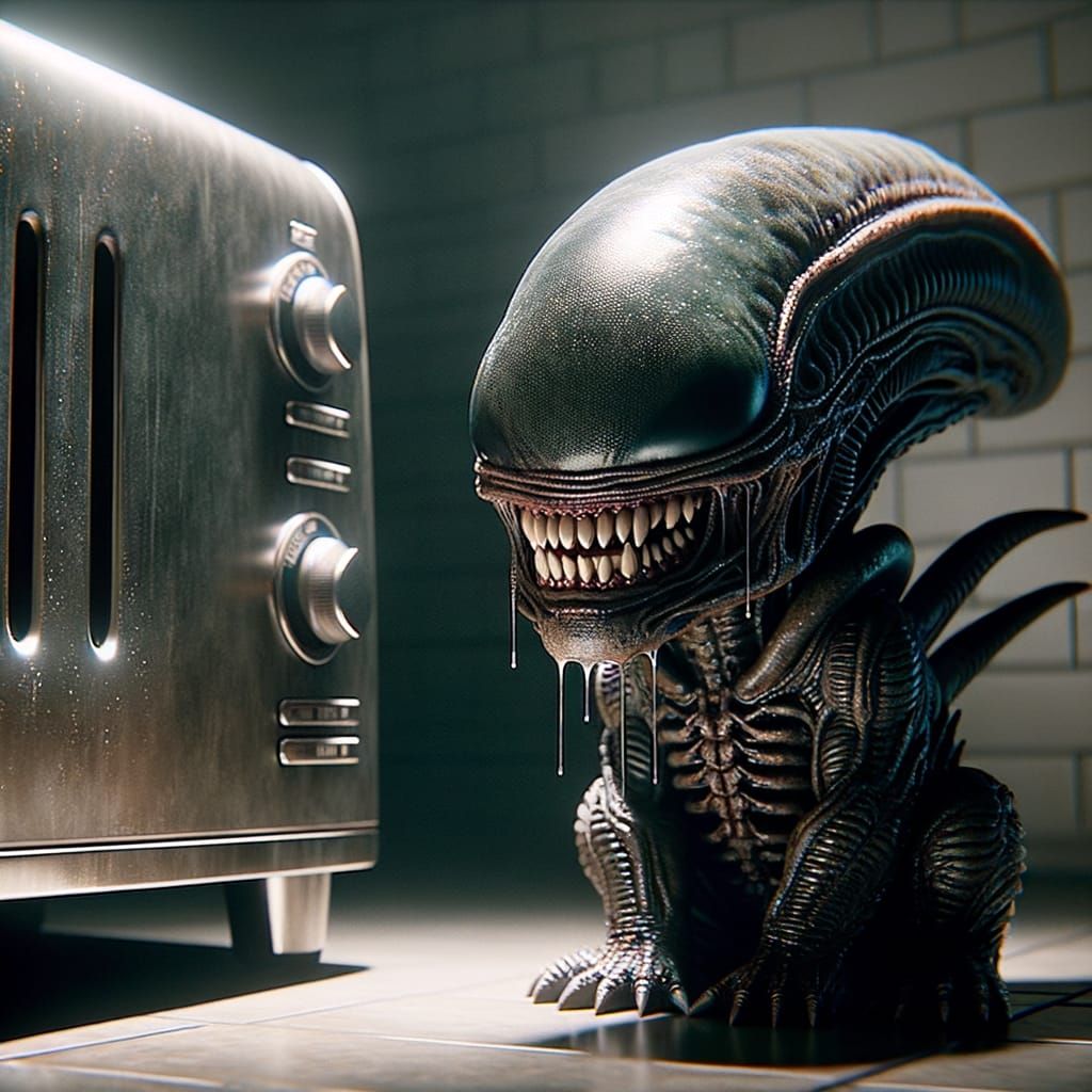 Diminutive Alien Creature in Kitchen, Detailed CGI