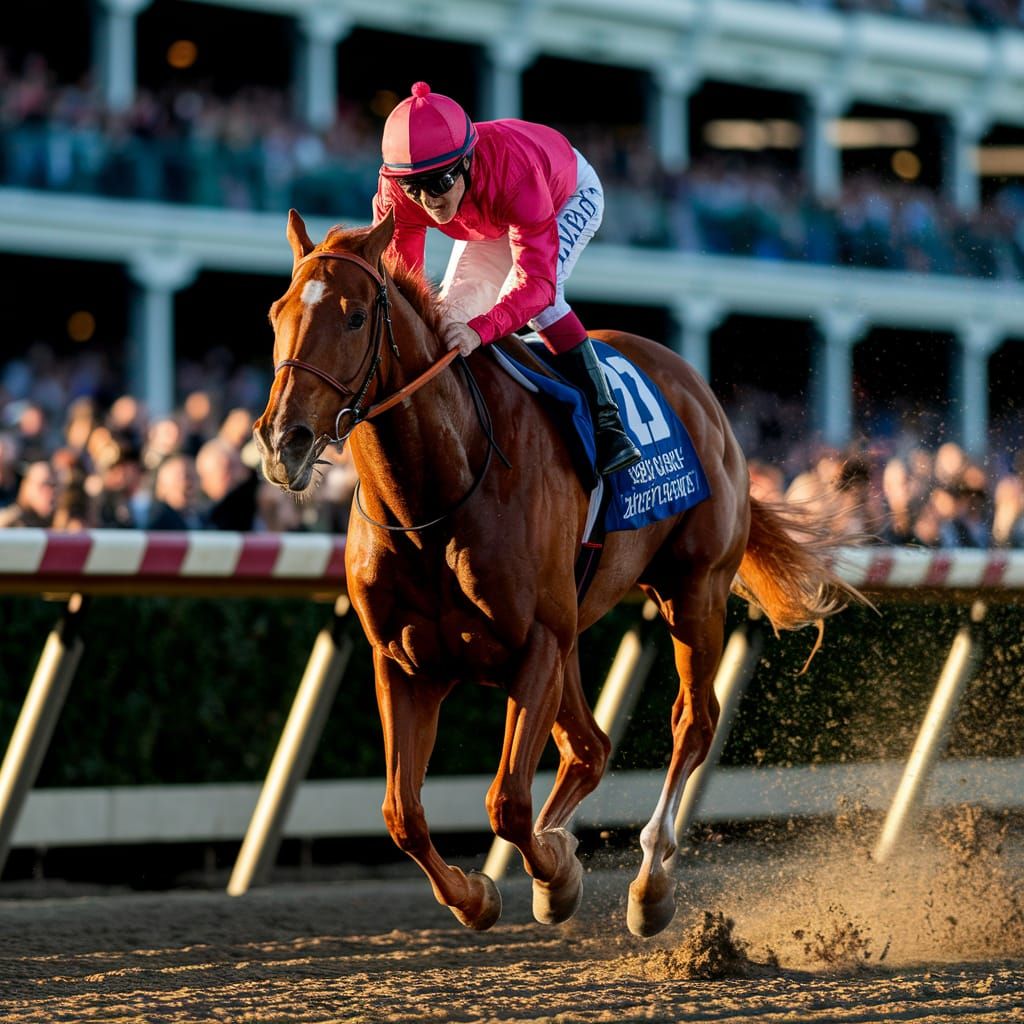 Kentucky Derby Winner in Victory: Chestnut Horse Crosses Fin...