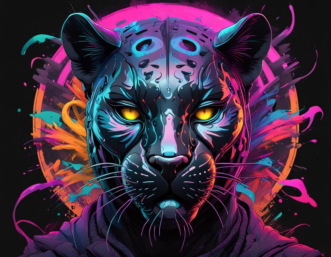 Psychedelic Graffiti Panther Portrait in Toxic Environment