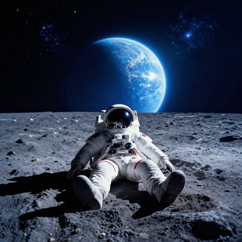 Astronaut's Despair on Lunar Surface with Planet View