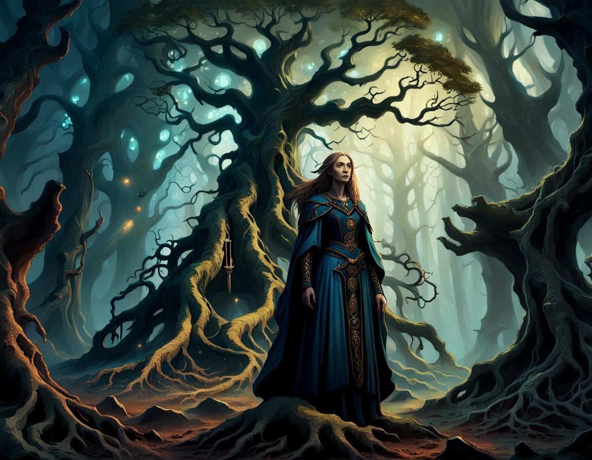 Alone in a desolate forest.