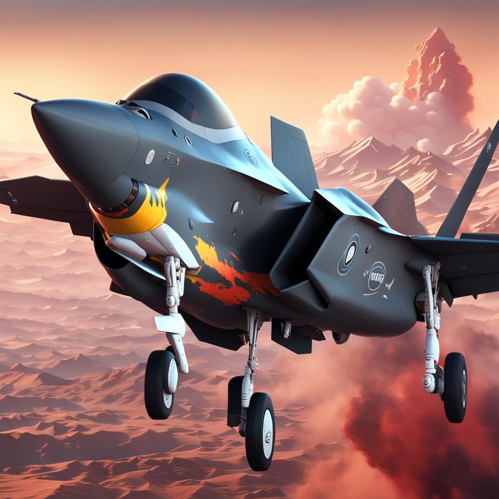 Cartoon F-35 Fighter Jet with Painted Background