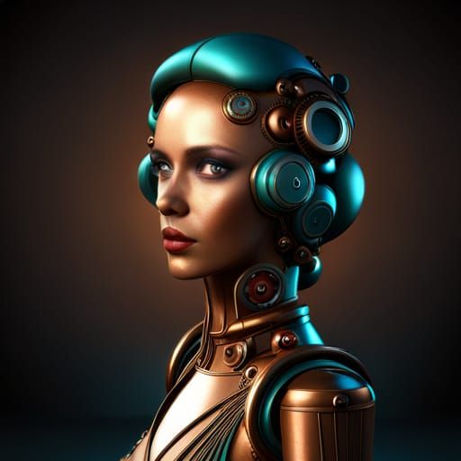 Steampunk Robot with Woman's Face in Clockpunk Style