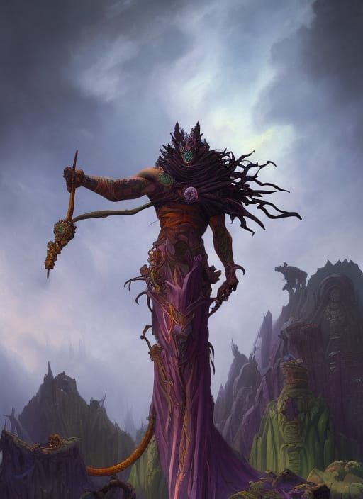 Dark King on Castle: Detailed Impressionistic Matte Painting