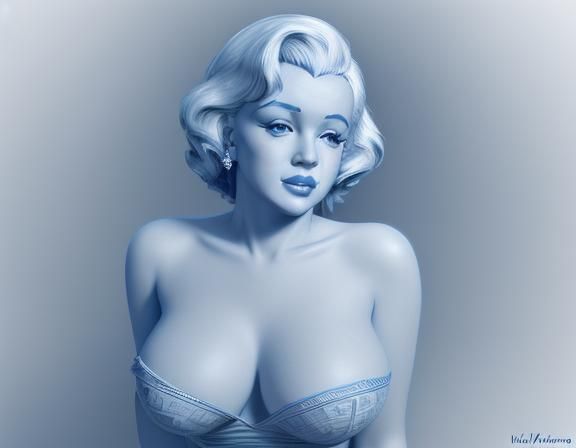 Marilyn Monroe Blue Willow Line Art Portrait
