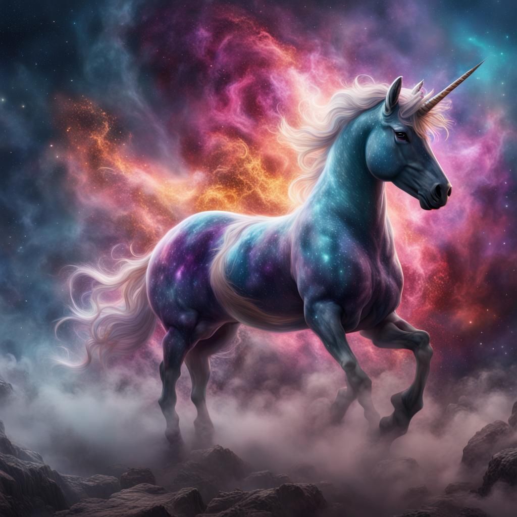 Unicorn Emerges from Nebula: Fantasy Concept Art
