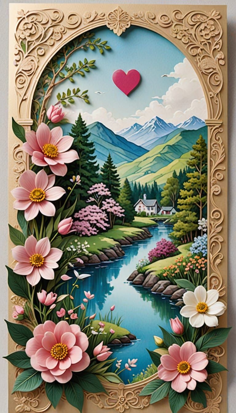 Delicate Spring Invitation Card with Whimsical Landscape