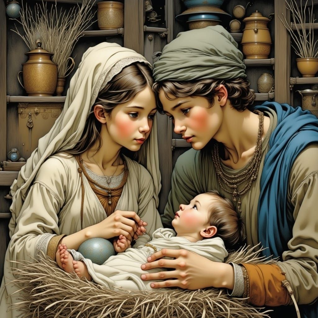 Holy Family Scene with Shepherds in Meticulous Detail