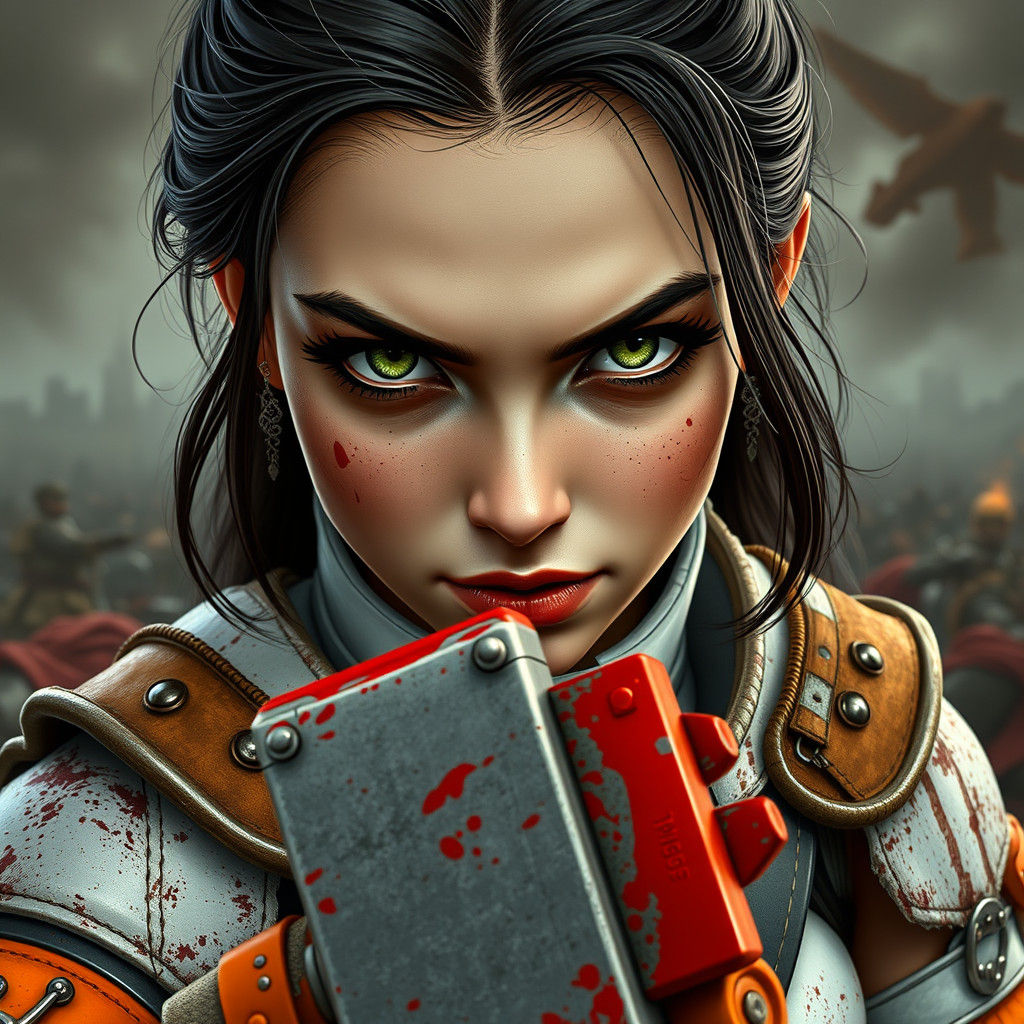 Fierce Warrior Girl Portrait with Red Mascara