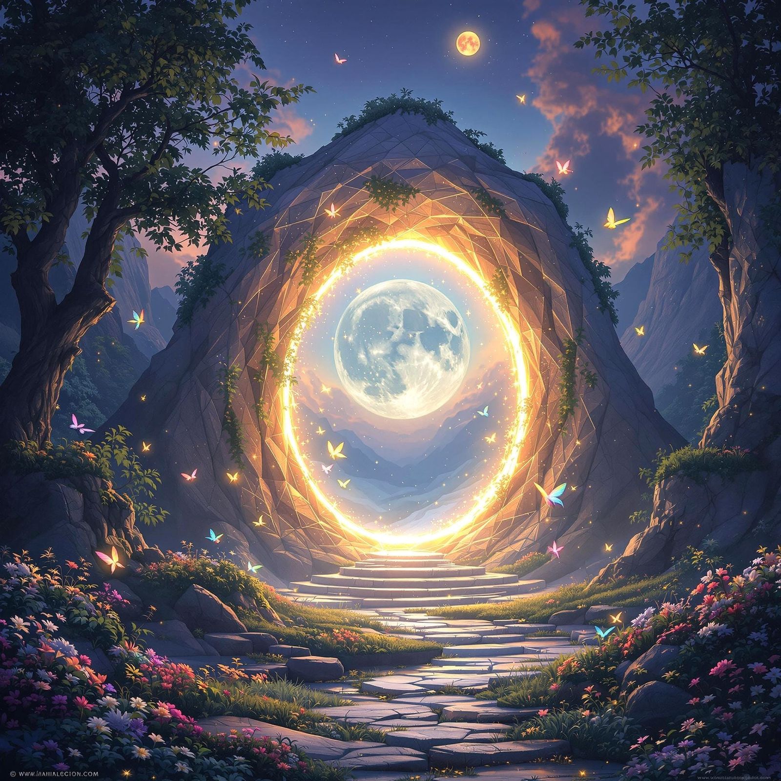 Ethereal Moonlit Portal in a Fantastical Valley