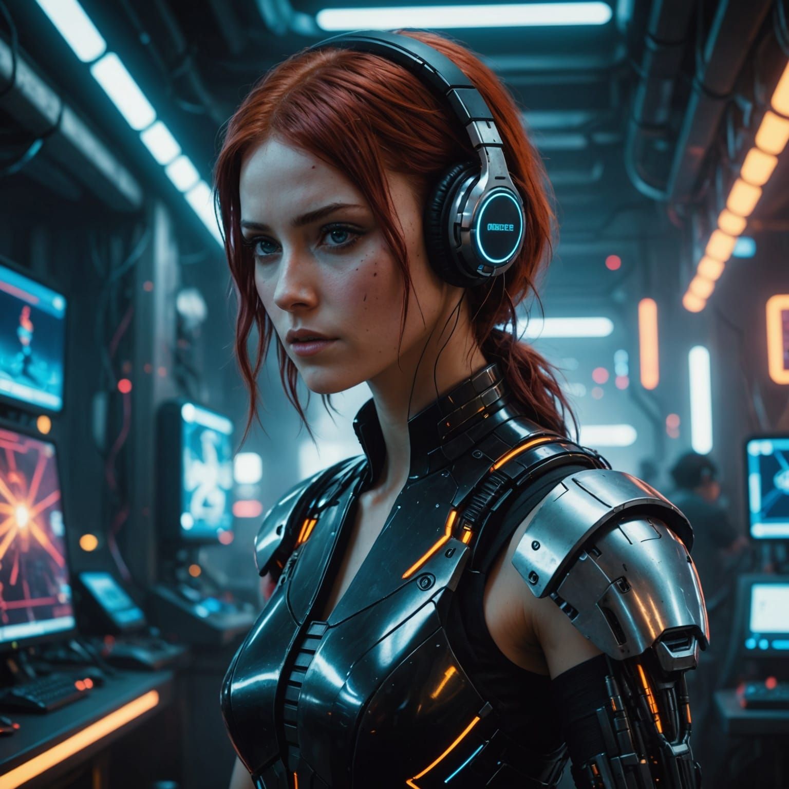 Cyberpunk Female Robot in Neon City