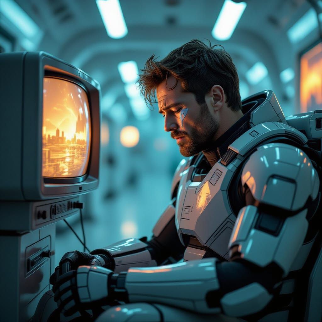 Man Reliving Memories in Futuristic Exosuit