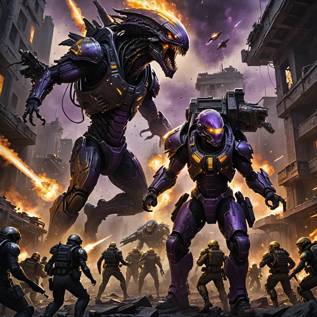 Aliens Invade Battlefield in Dark Fantasy Style