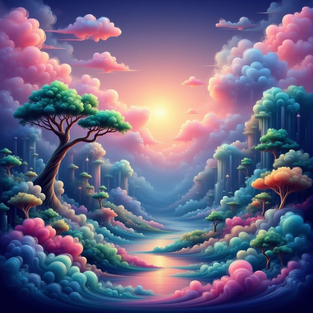 Serene Pixel Art Landscapes with Neon Skies