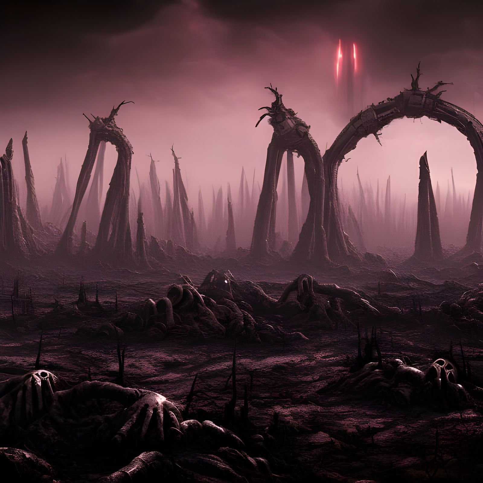 Surreal Sci-Fi Nightmare Landscape in Apocalyptic Style