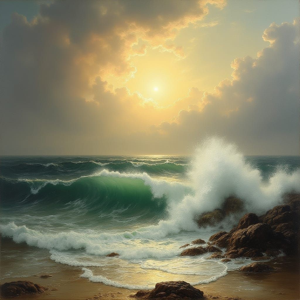 Stormy Seascape in Golden Light