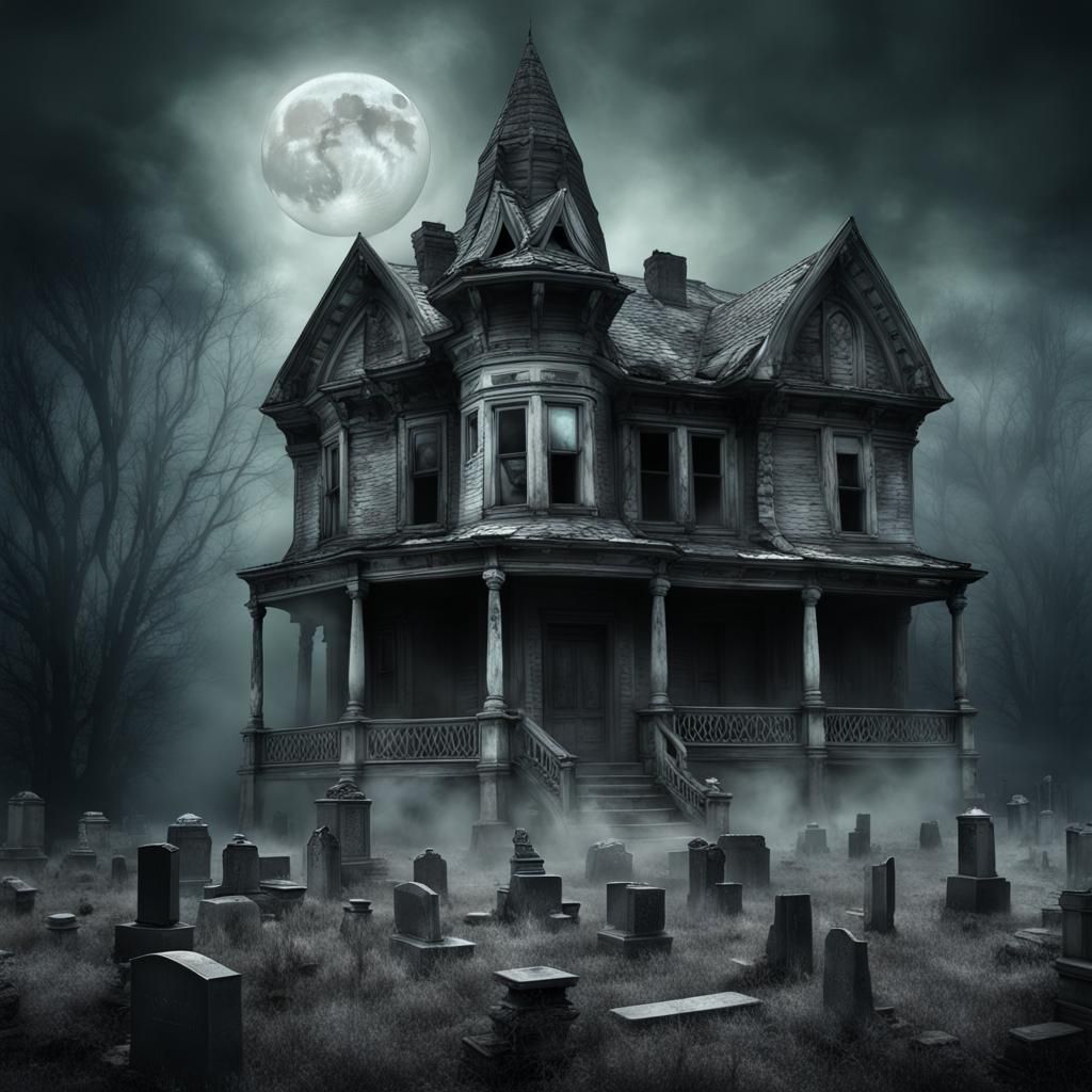 Hauntingly Intimidating House Under Bioluminescent Moon