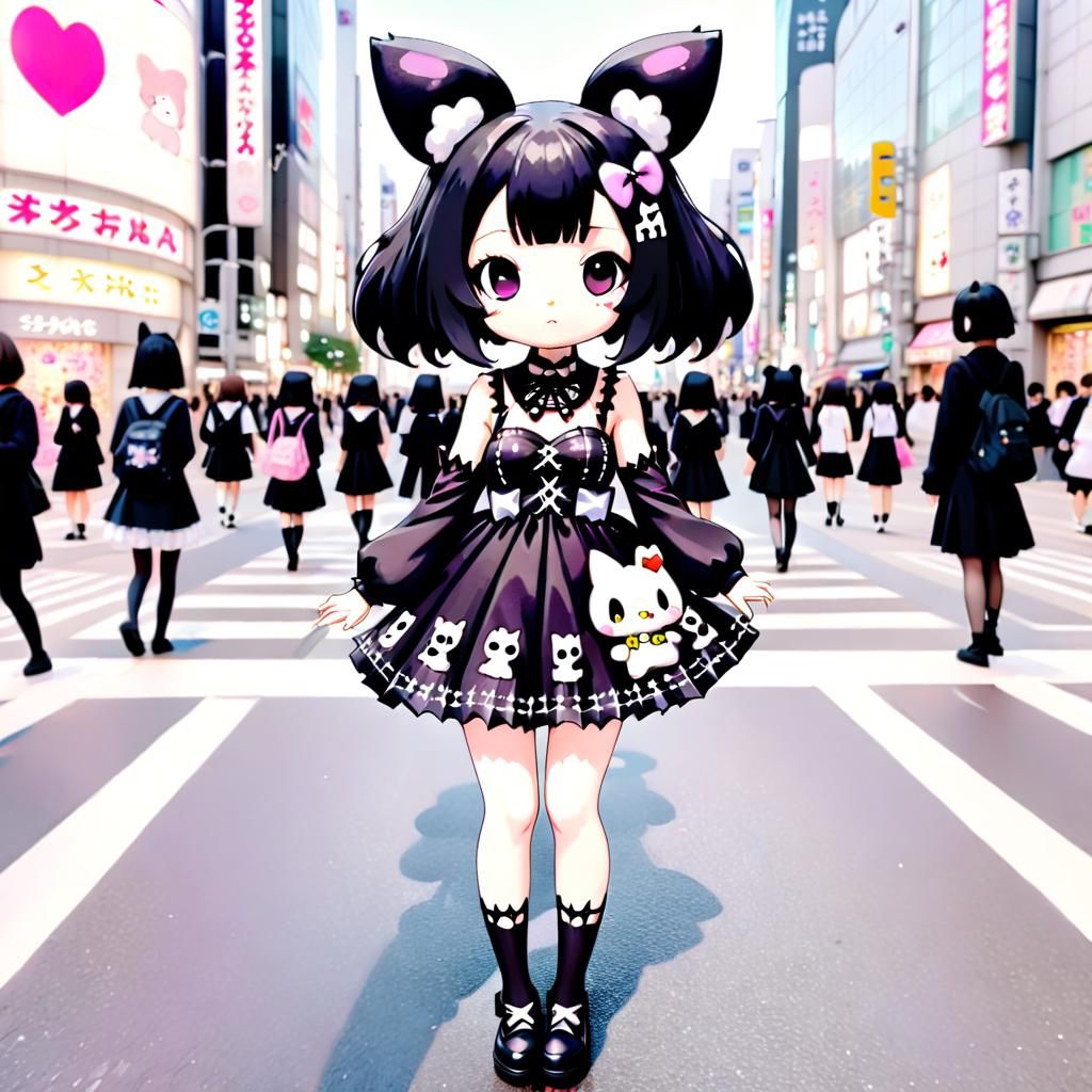 Kuromi in Harajuku Gothic Dress, Anime Style