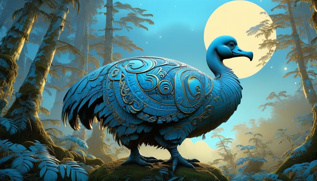Dodo Goddess in Traditional Haida Patterns Under a Moonlit S...
