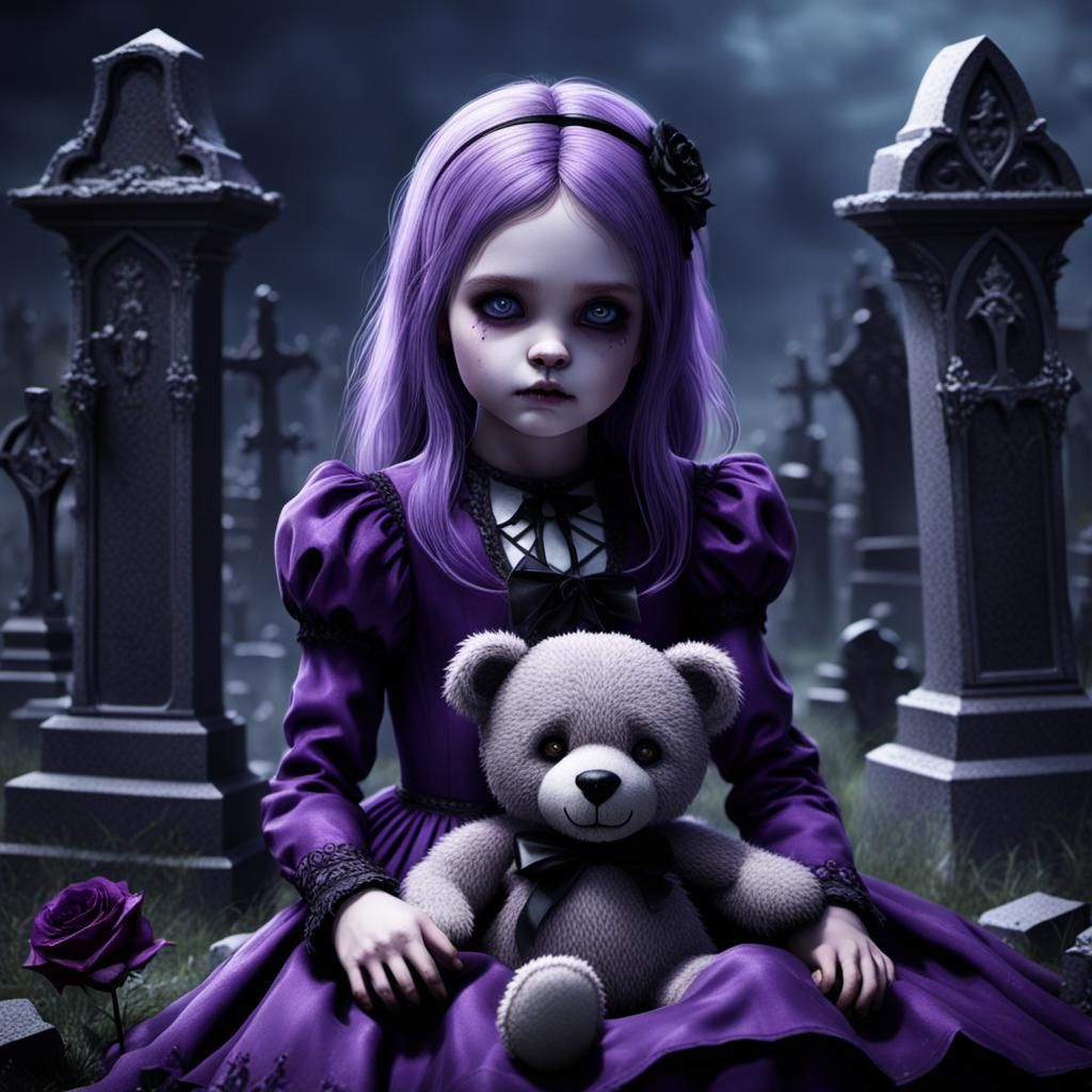 Gothic Little Girl in Graveyard, Matte Painting