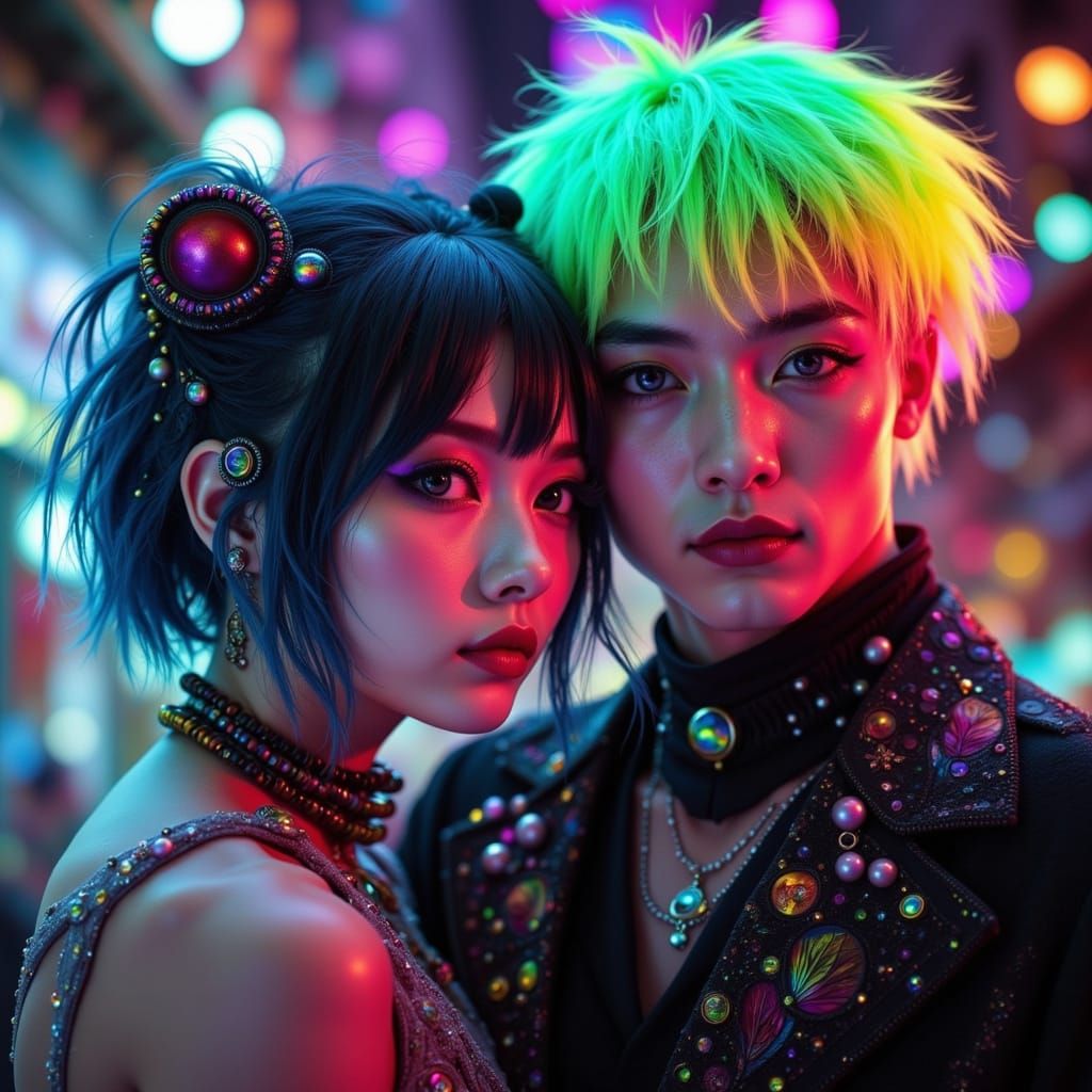 Hyperrealistic Photograph of Androgynous Figures in Fairy-Mo...