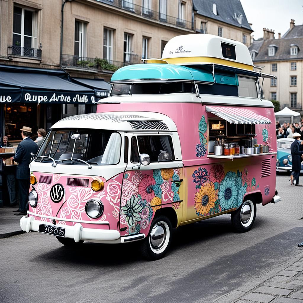 Pink 1960s VW Hippie Van Food Truck