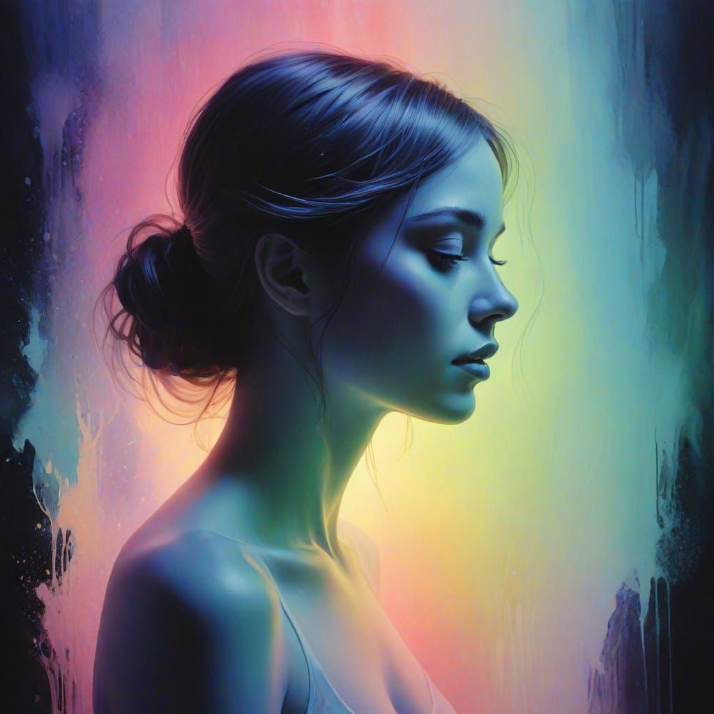 Surreal Woman in Iridescent Aura