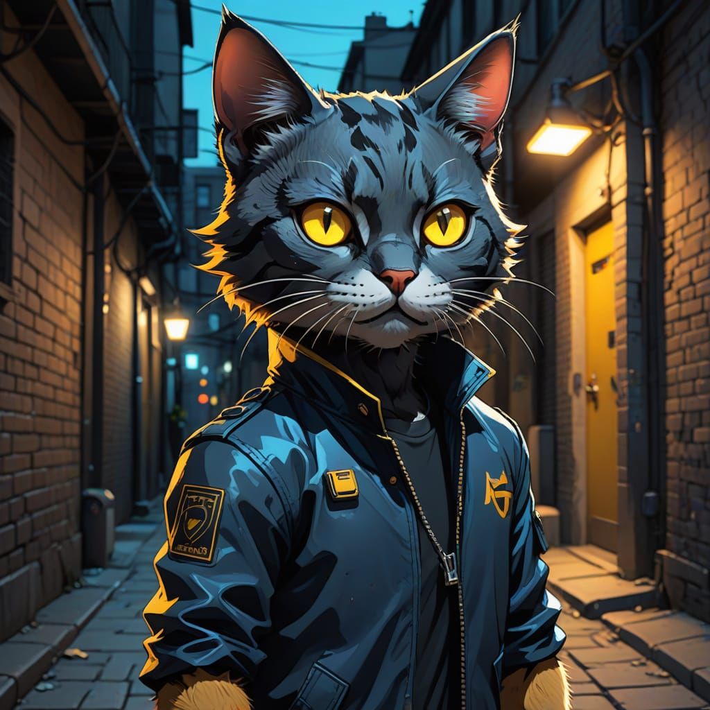 Anthro Cat Hero Emerges from Dark Alley
