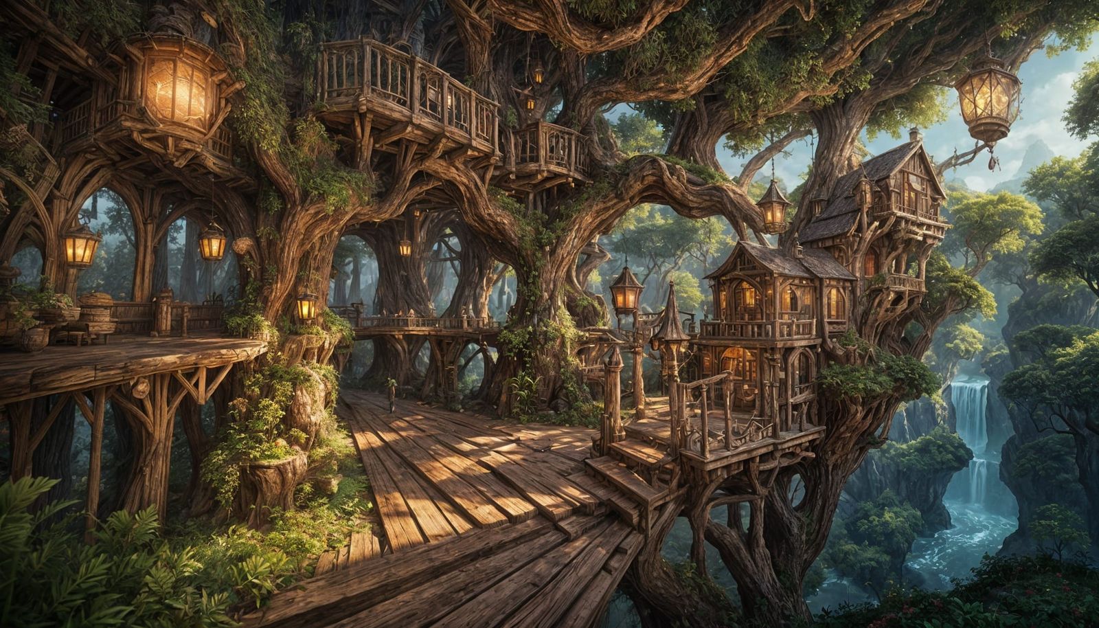 Fantastical Treehouse Interior: Detailed Matte Painting