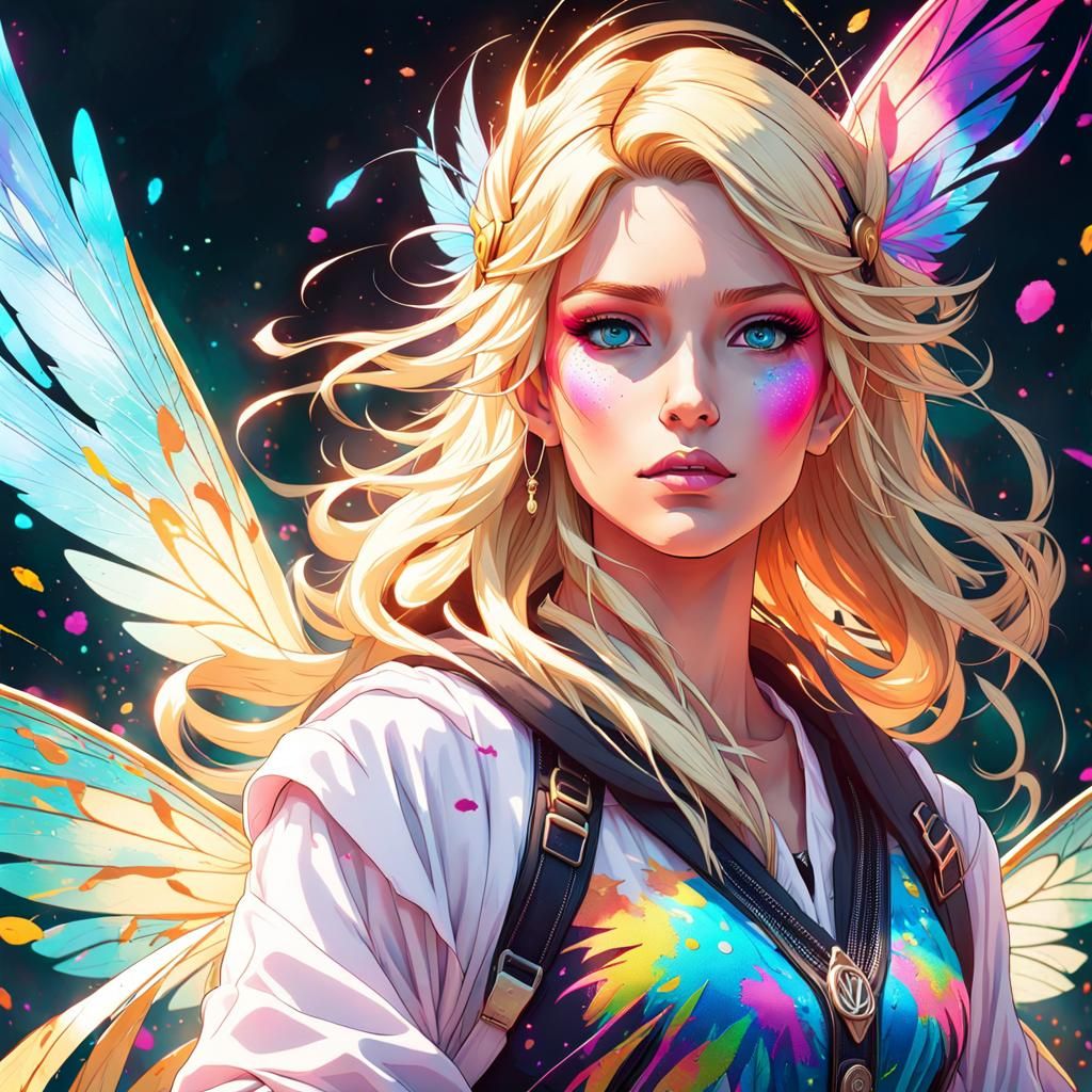 Dancing in an Explosion of Color: Claudia the Blonde Fairy and Her Vibrant Wings