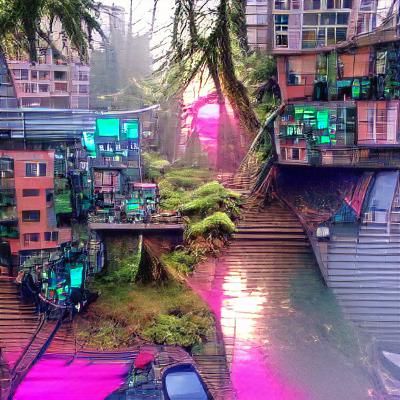 Cyberpunk Rainforest Village: A Sunny Future