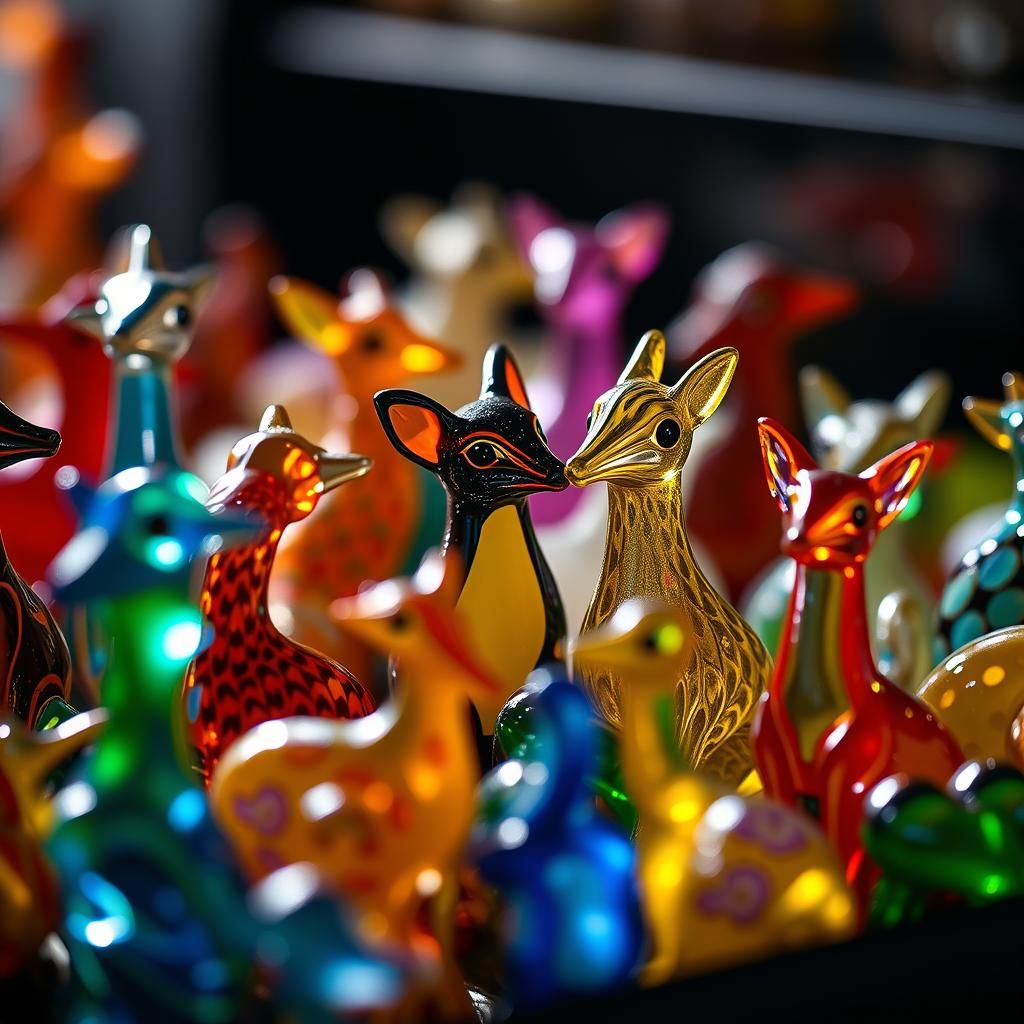Colorful Glass Animal Figurines with Enameled Details