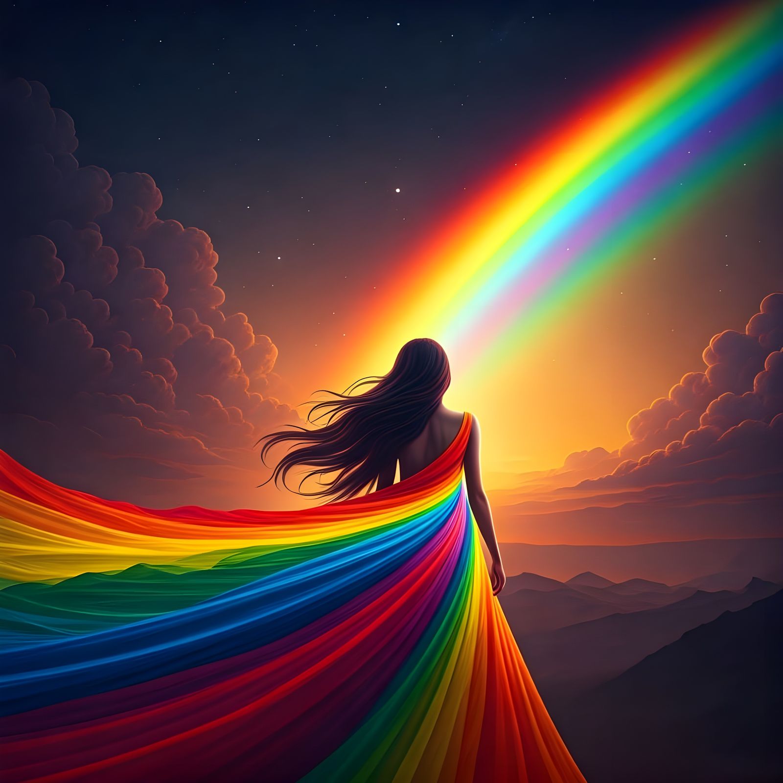 Rainbow Dress: A Hyperrealistic Digital Art Fantasy