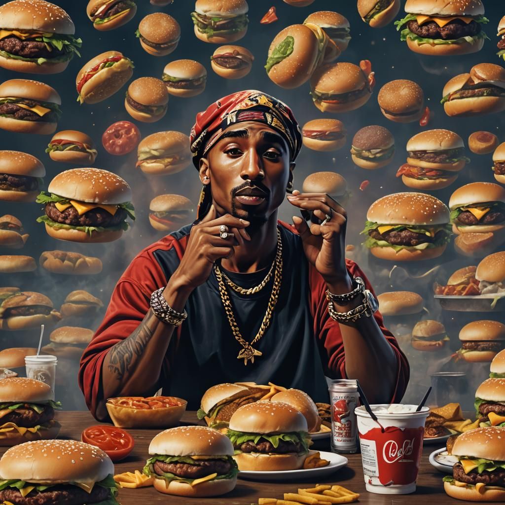 Tupac Enjoys a Burger in Detailed Digital Painting