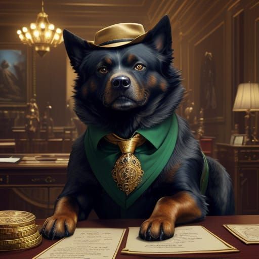 Regal Canine Banker in Opulent Fantasy World