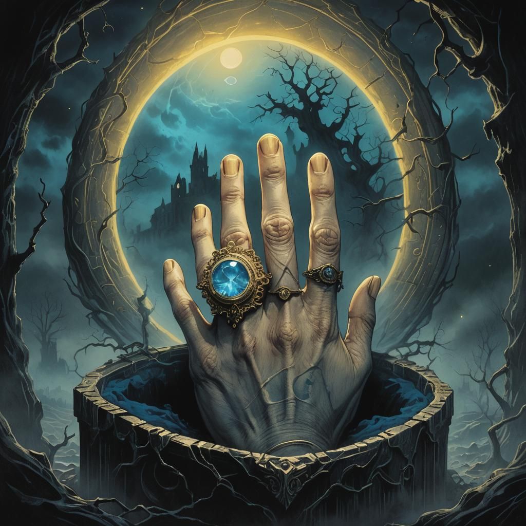 Eerie Diamond Ring in Golden Case: Gothic Horror