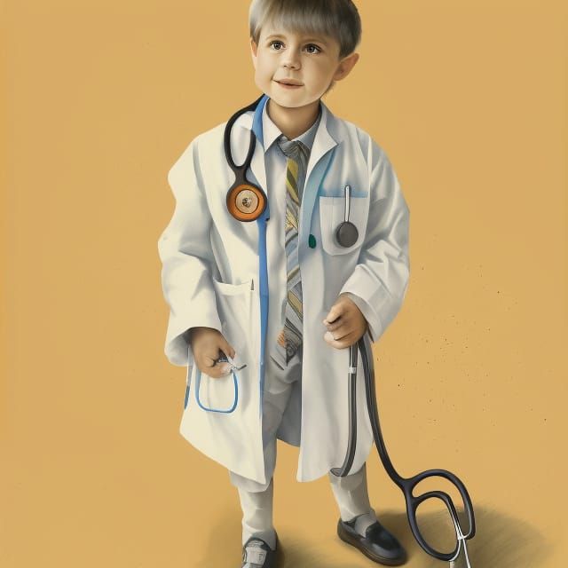 Boy in Doctor's Coat: Ink Drawing by Kiryakova Style