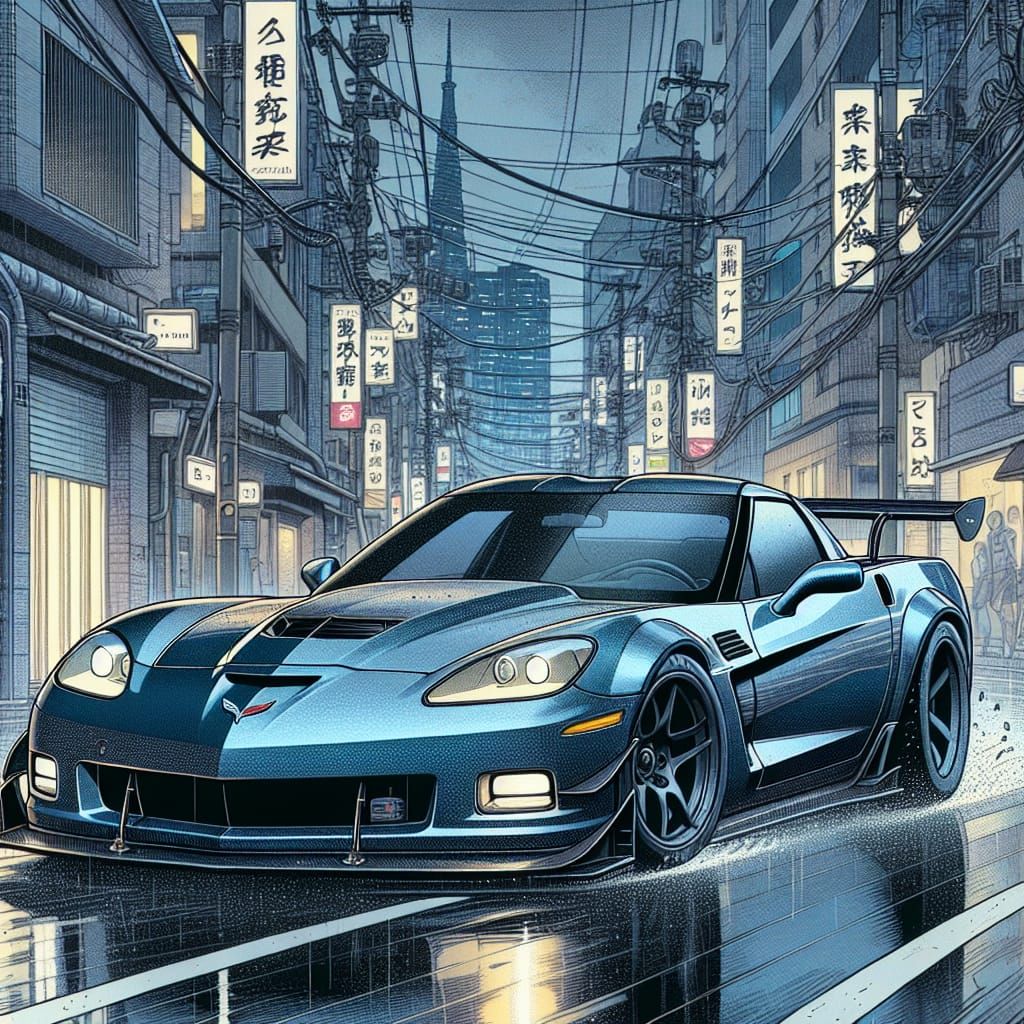 Corvette C6 ZR1 in Japanese Manga Style