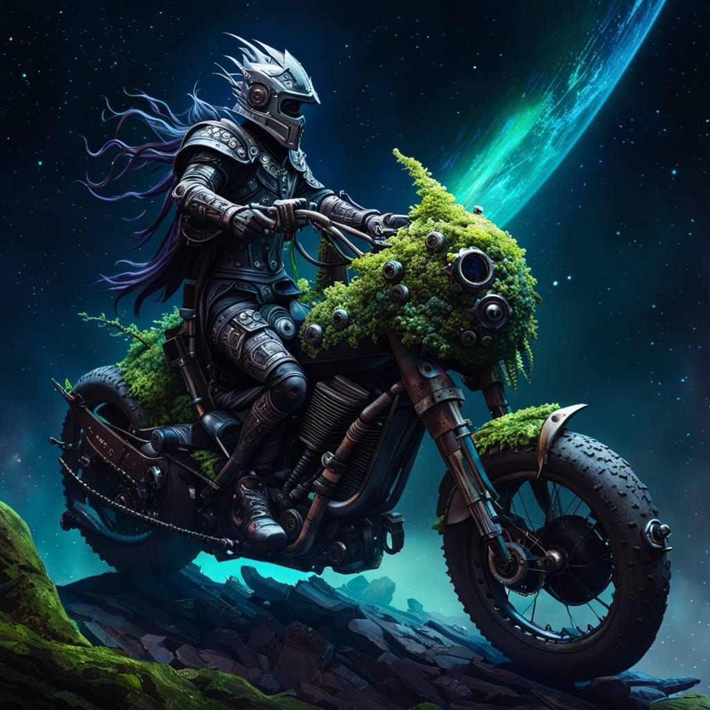 Rococo Daedric Warrior on Cosmic Bike