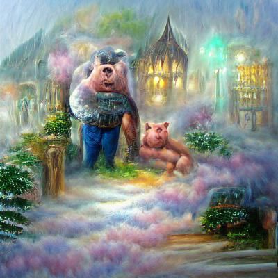 Ethereal Fantasy: Pig Bear Man with Angel