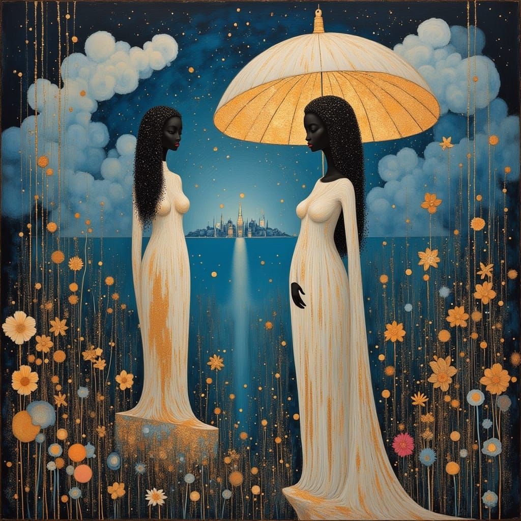 Ethereal Obsidian Women in Bioluminescent Garden, Parrish St...