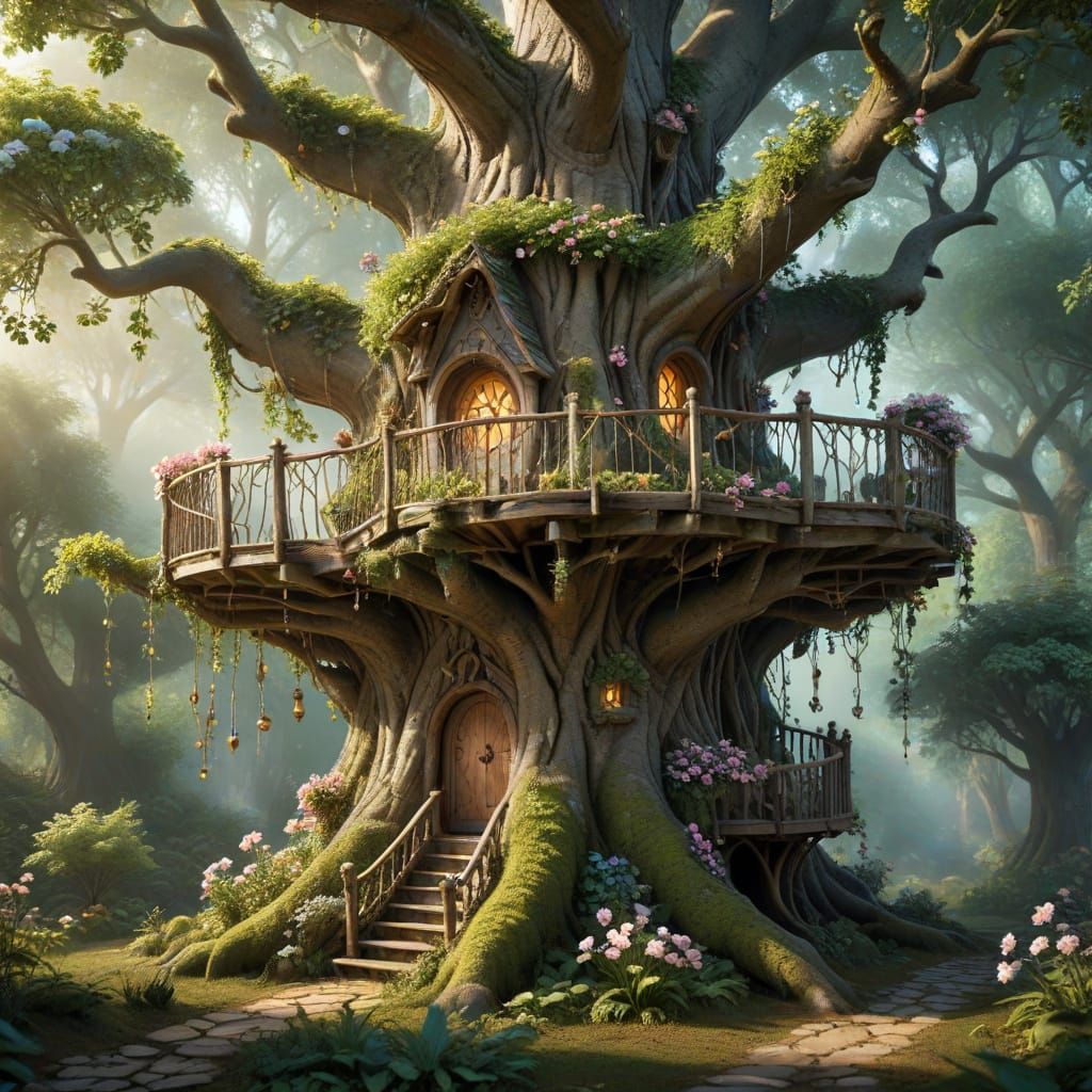 Mystical Treehouse Sanctuary in Whimsical Woodland