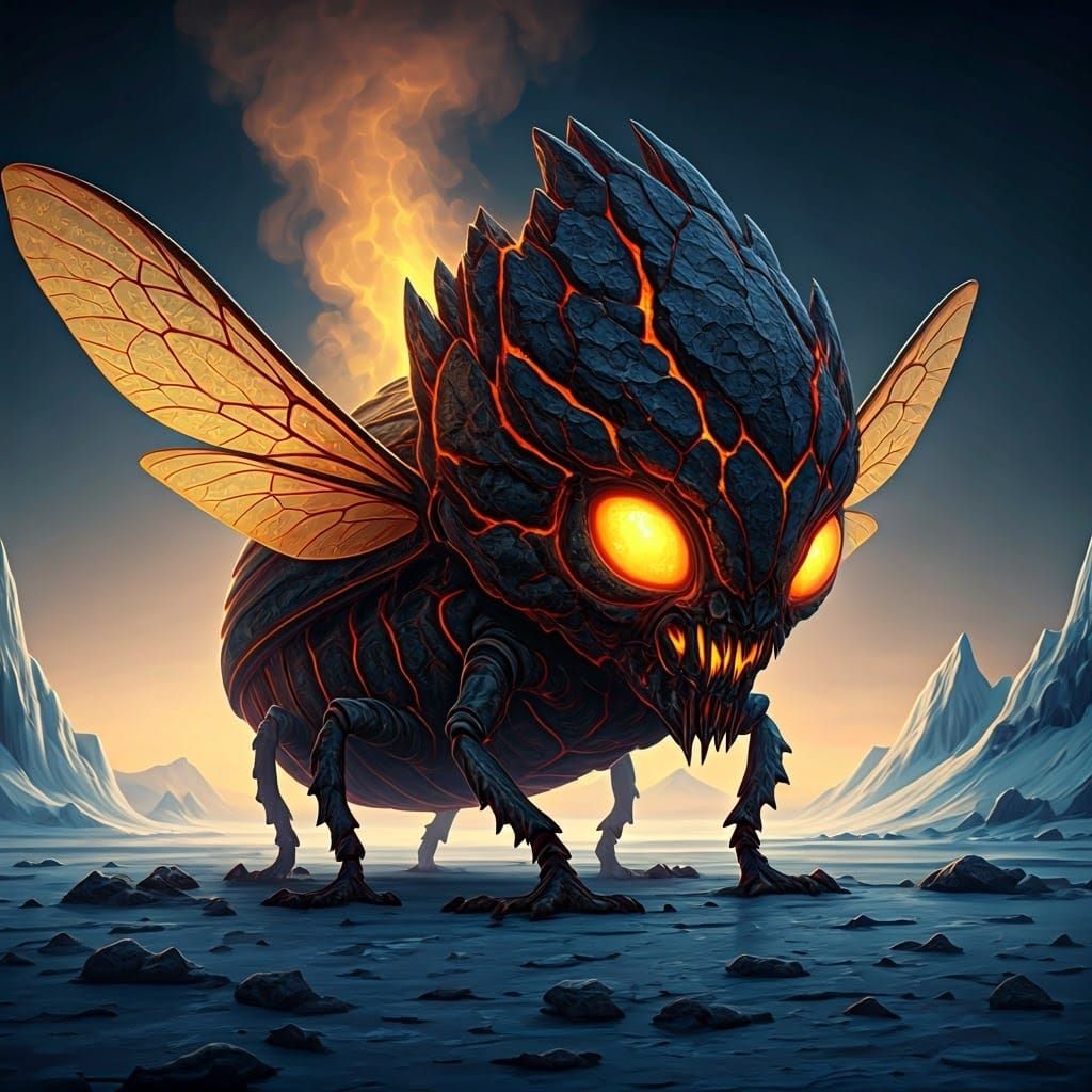 Fierce Lava Winged Beast Over Melting Ice
