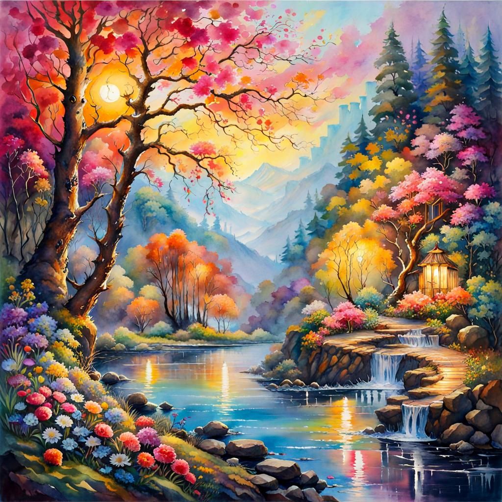 Fantasy Landscape in Watercolour Style