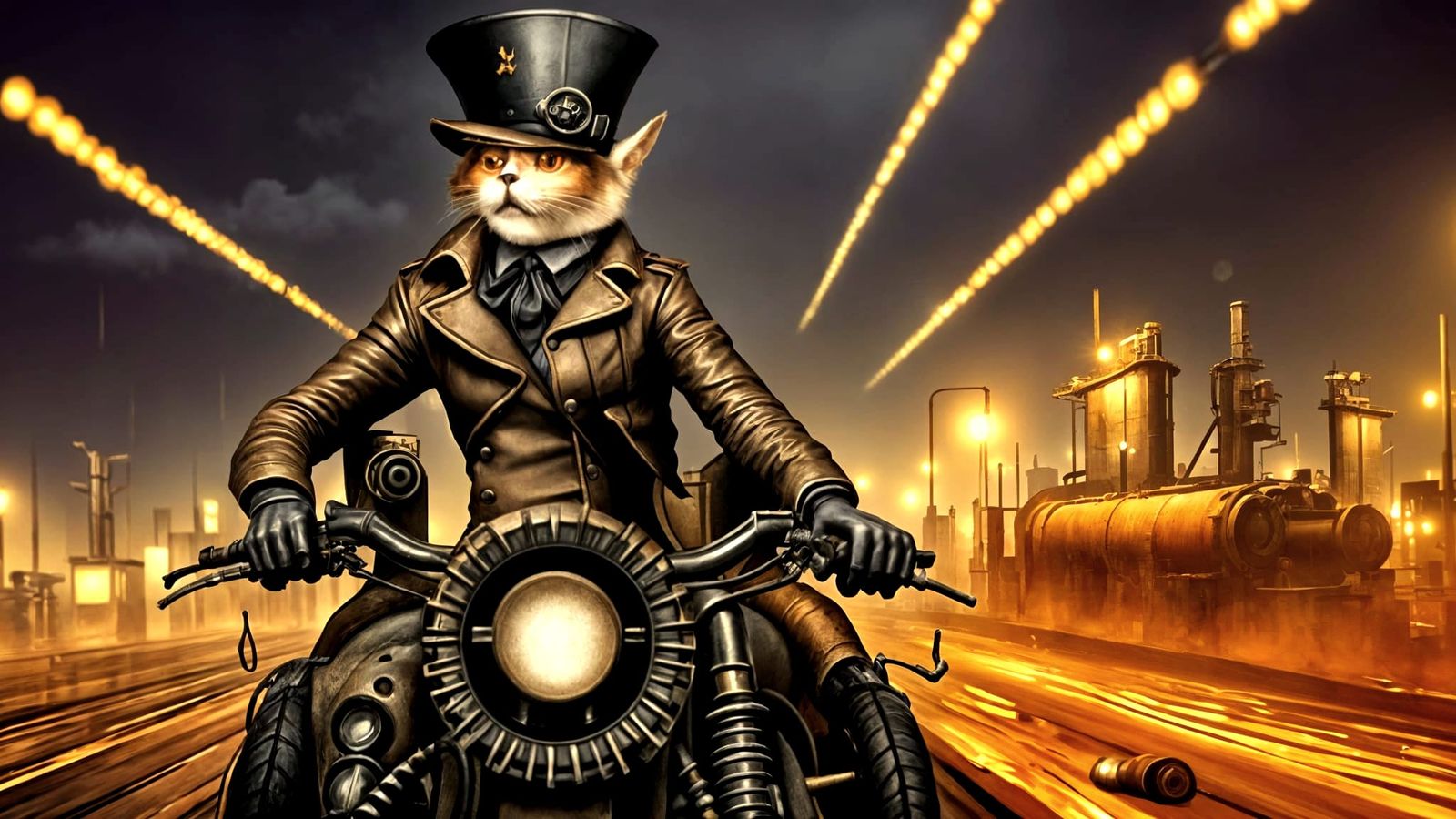 Steampunk Cat Racer in Victorian City