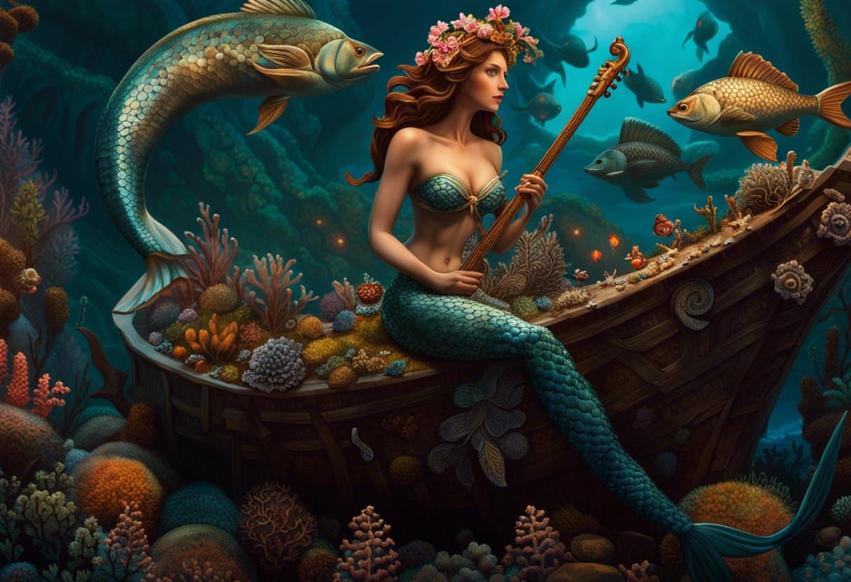 Mermaid Sings on Reef in Hyperrealistic Digital Art